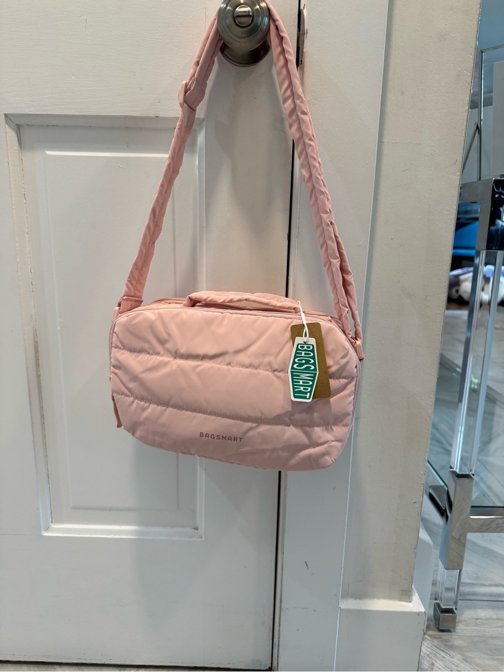 BagSmart Quilted Crossbody in Blush Pink